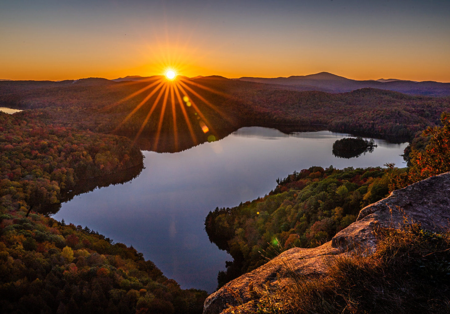 Sunset over pond in Vermont.